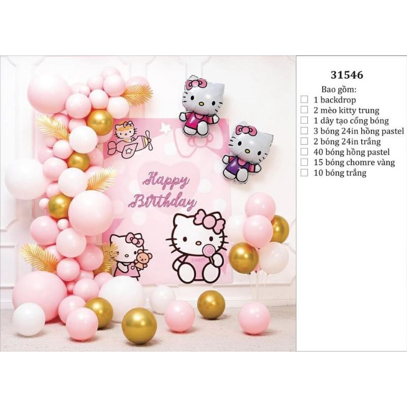 (KÈM BƠM KEO) SET BÓNG KÈM BACKDROP HELLO KITTY