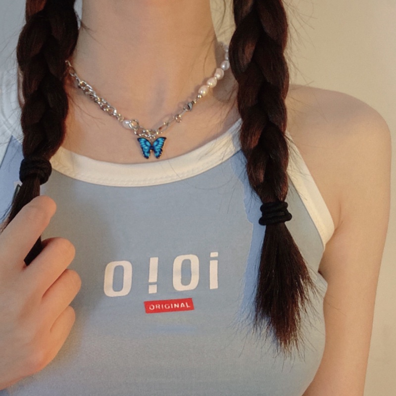 Dây Chuyền Mặt Hình Bướm Đính Ngọc Trai Nhân Tạo Thời Trang Cá Tính