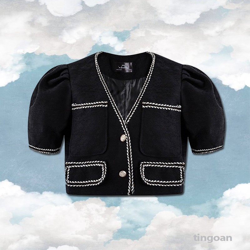 Áo khoác tweed ngắn tay dáng lửng bện dây tingoan LOVIN' TWEED TOP/BL
