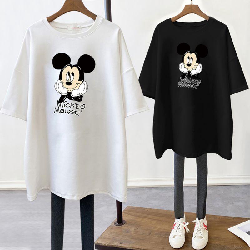 Áo Thun Ngắn Tay Dáng Rộng In Hình Chuột Mickey Đáng Yêu Cho Nữ