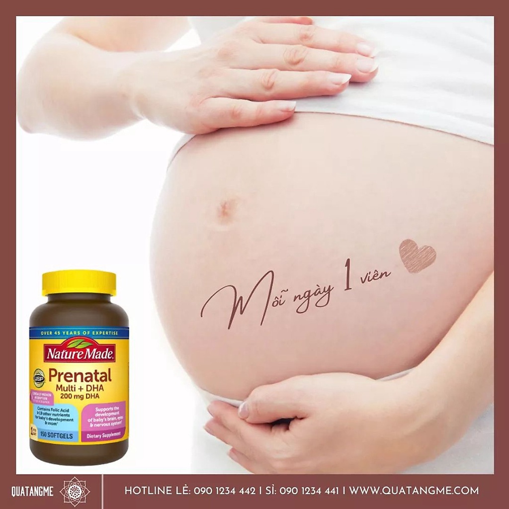 Vitamin tổng hợp cho bà bầu Nature Made Prenatal Folic + DHA - Vitamin của Mỹ, 150 viên Healthy Care quatangme1