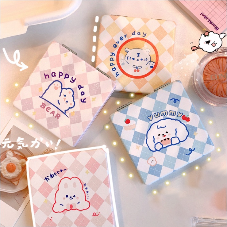 Gương trang điểm mini siêu cute cầm tay bỏ túi Hàn Quốc tiện lợi da PU viền kim loại Yasan