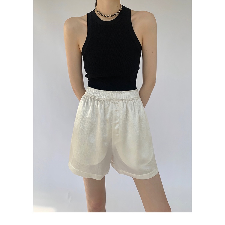 Áo Dệt Kim Sát Nách Hở Vai Màu Trắng Đen Đơn Giản Thời Trang Mùa Hè Cho Nữ