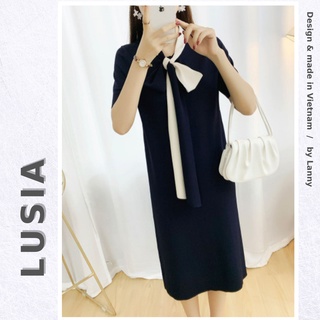 Đầm suông thanh lịch váy thiết kế phối màu buộc nơ cổ - LUSIA Dress