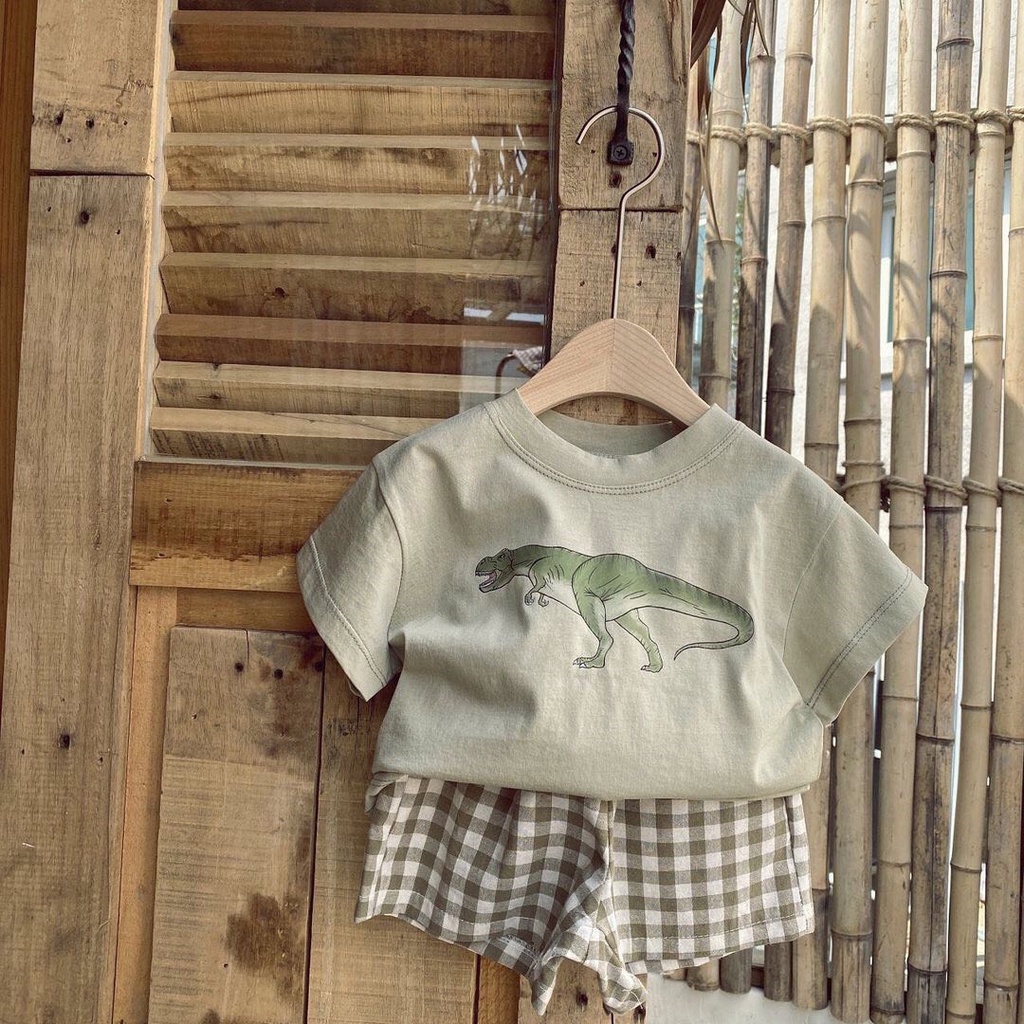 Bộ mặc nhà cotton hình khủng long siêu xinh cho bé trai , bé gái