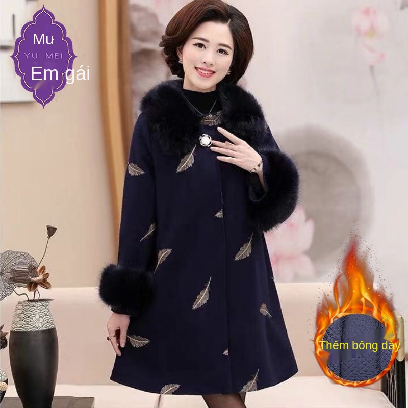 Mẹ mặc áo khoác len của phụ nữ trung niên và cao tuổi lớn mùa đông mới