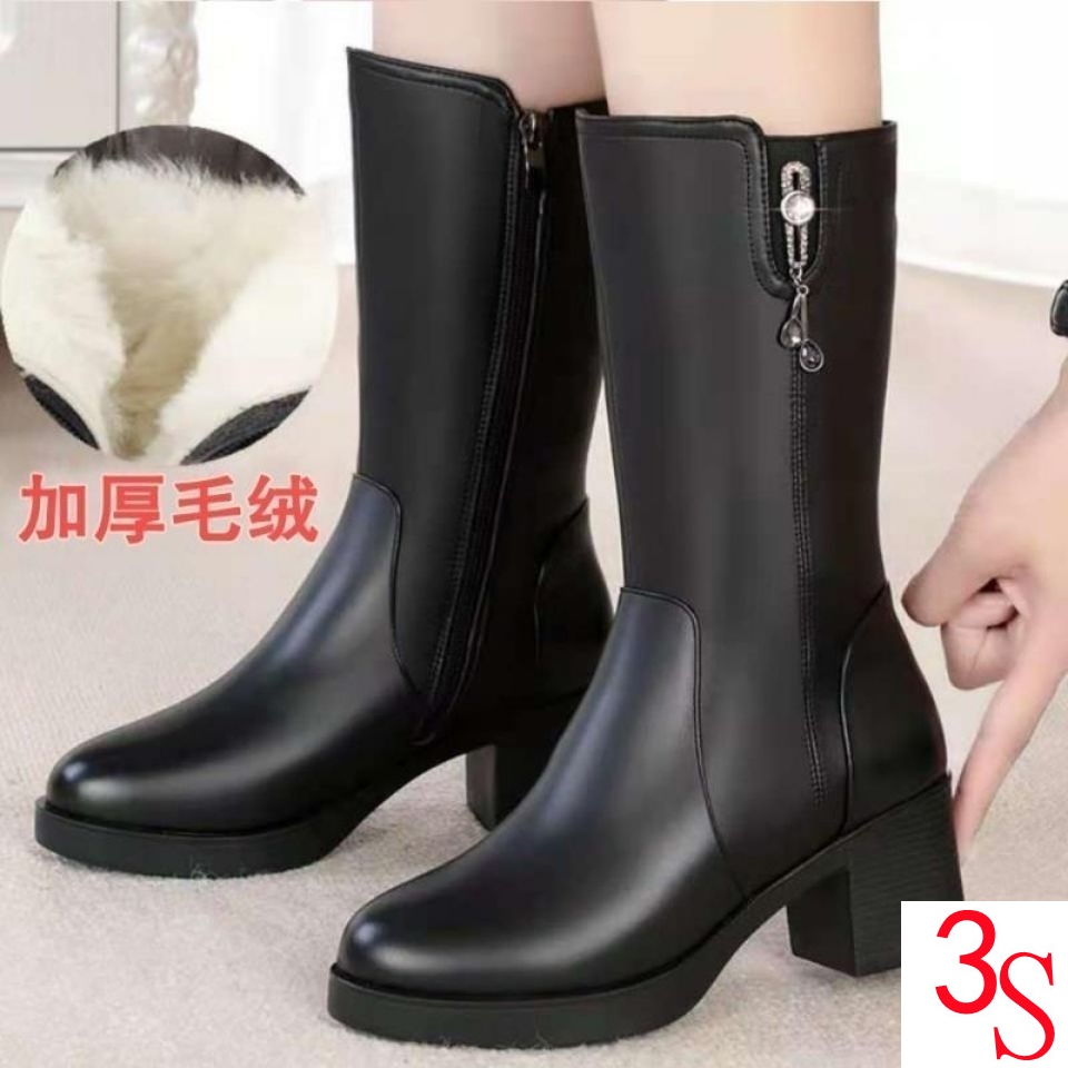 Giày Da Cotton Mềm Gót Thấp Năm 2021 Cho Phụ Nữ Trung Niên