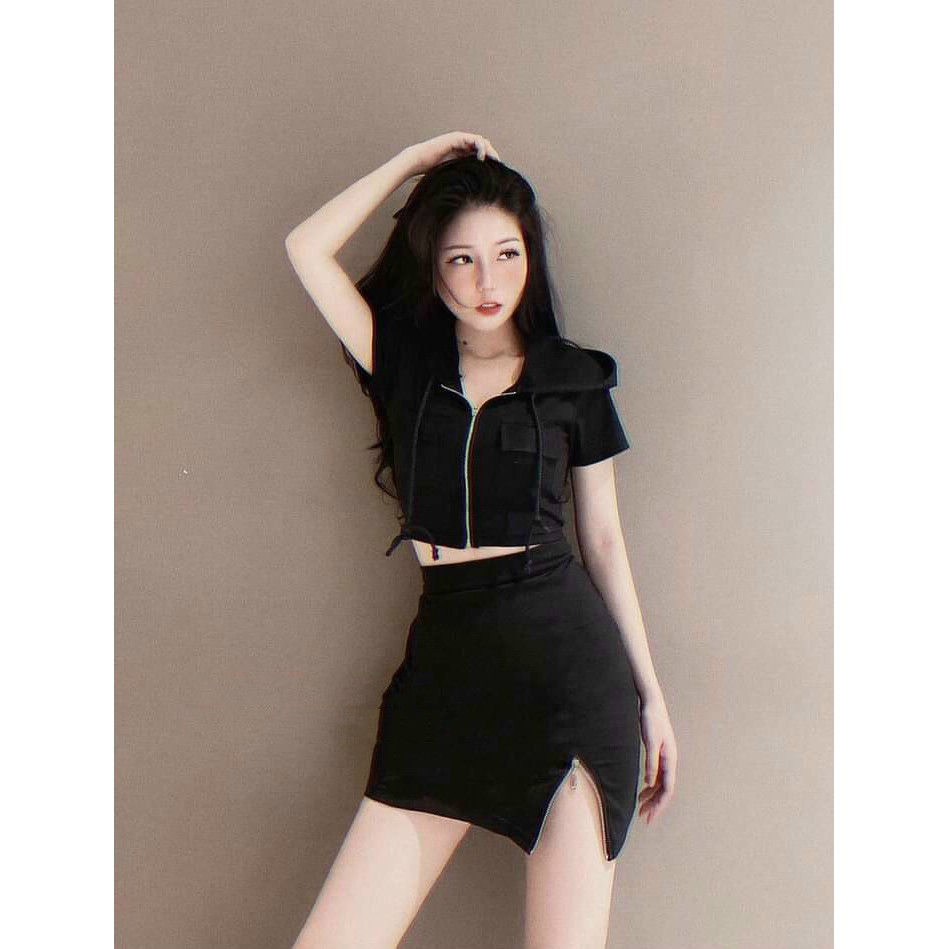 [BÁN CHẠY] sét bộ váy ngắn borip khóa kéo phối nón chất cực đẹp BG1612201