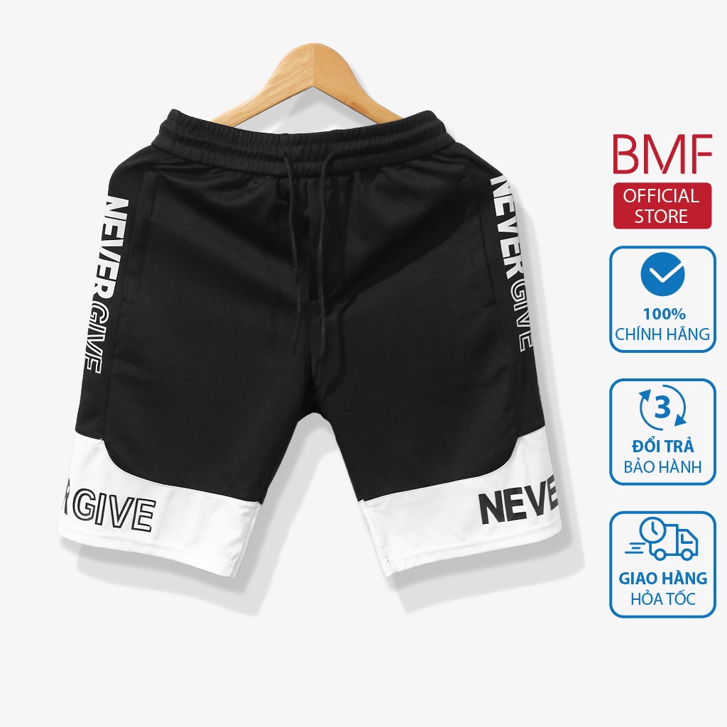 Quần short nam phối màu ép logo thời trang thể thao chất liệu thoáng mát co giãn cao cấp BMF