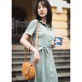 [FREE SHIP 50K] Đầm sơ mi mint xẻ tà