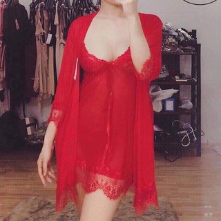 Aó choàng váy ngủ sexy 🌺COMBO 4 MÓN🌺 hai dây xuyên thấu kèm quần lót dây lọt khe siêu gợi cảm SL115