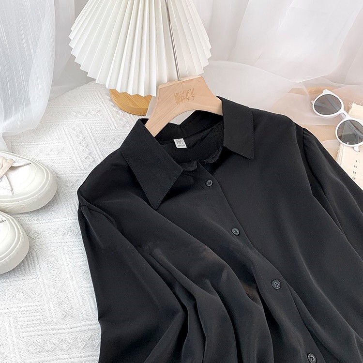 Áo Sơ Mi chiffon Trơn Dáng Rộng Tay Dài Phong Cách Thời Trang Phương Tây