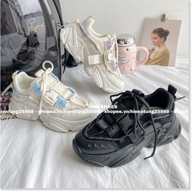 Giày thể thao nữ ulzzang khuy cài ngang mũi tên đế độn cao 5 cm đi học chơi cá tính phản quang mẫu m