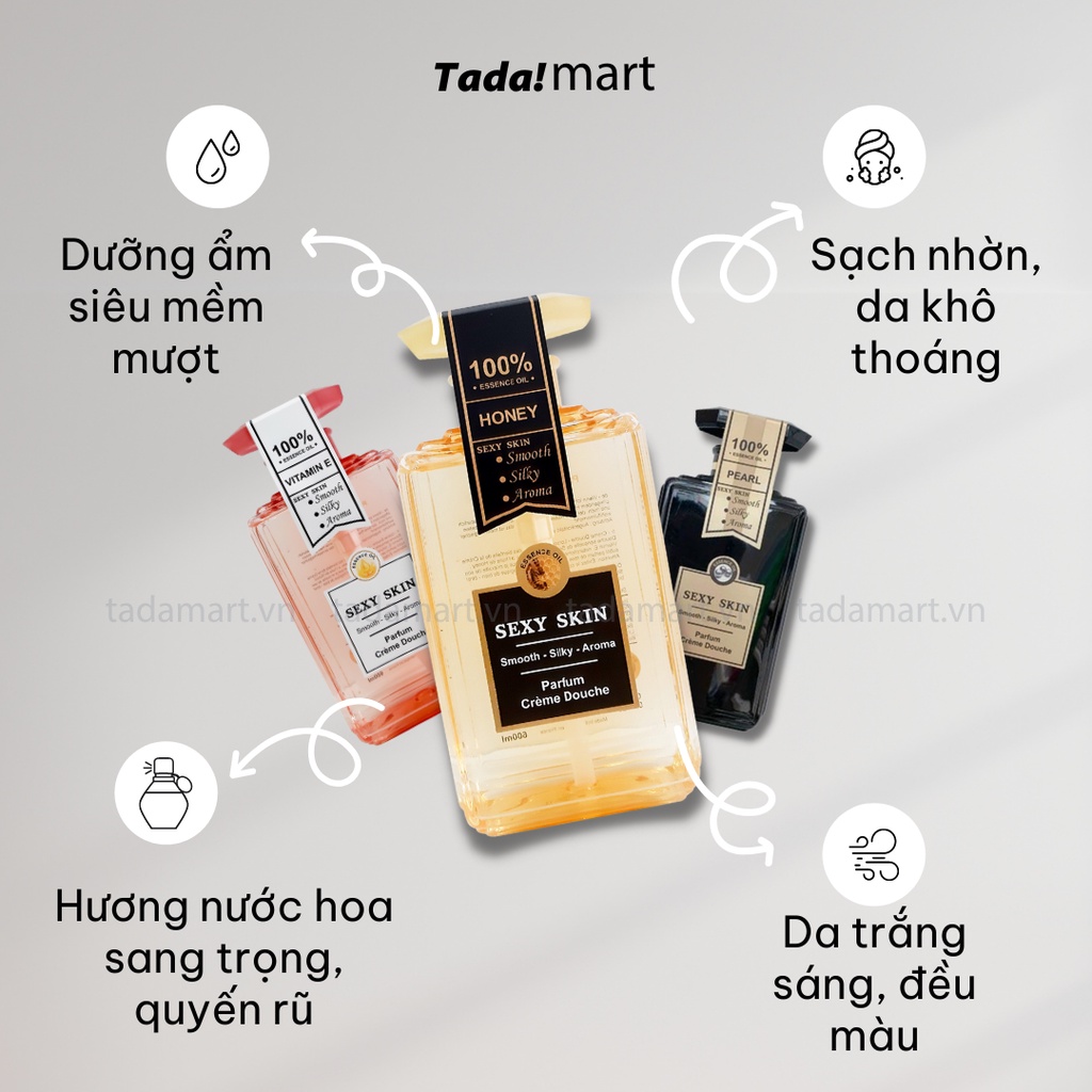 Sữa Tắm Hương Nước Hoa Sexy Skin 3 Mùi 600ml Hàng Pháp