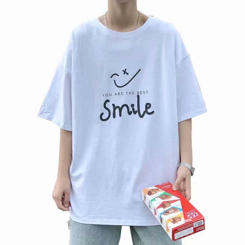 Áo thun tay ngắn dáng rộng in chữ phong cách hiphop đường phố Hàn Quốc trẻ trung cho nam size M-5XL