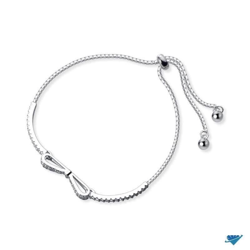 Lắc tay nơ bạc ý cao cấp có thể điều chỉnh dây LINH MIU SILVER