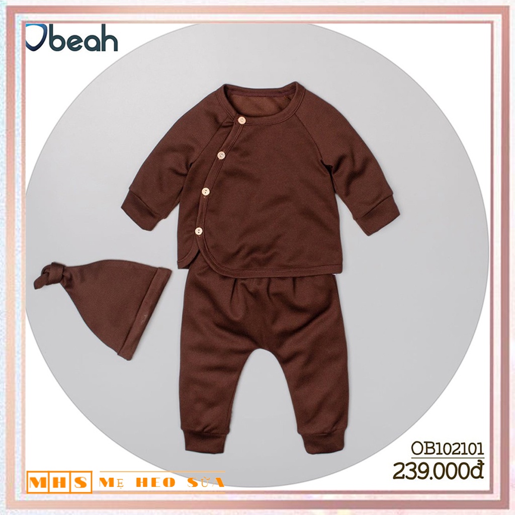 đồ bộ cho bé, set bộ kèm mũ màu Socola chất liệu cotton tổ ong Fullsize 59 đến 90 cho bé yêu từ 0 đến 24 tháng