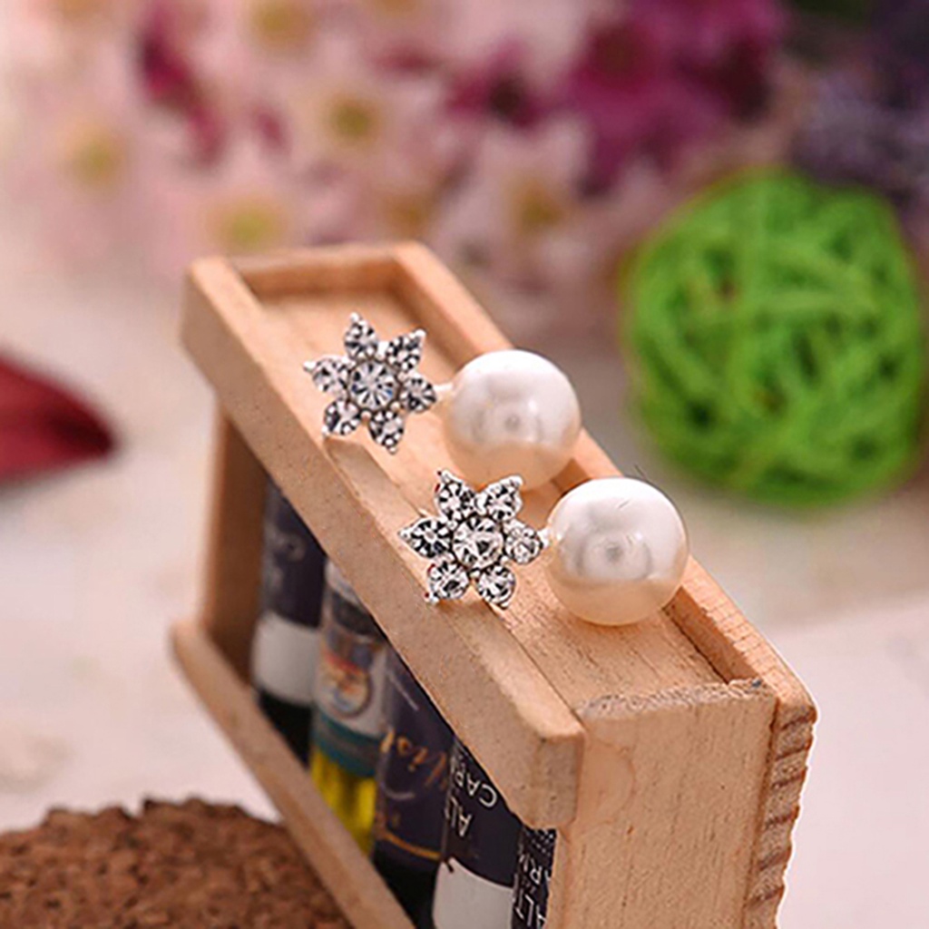 Khuyên tai đính đá và ngọc trai giả thời trang thanh lịch dành cho nữ