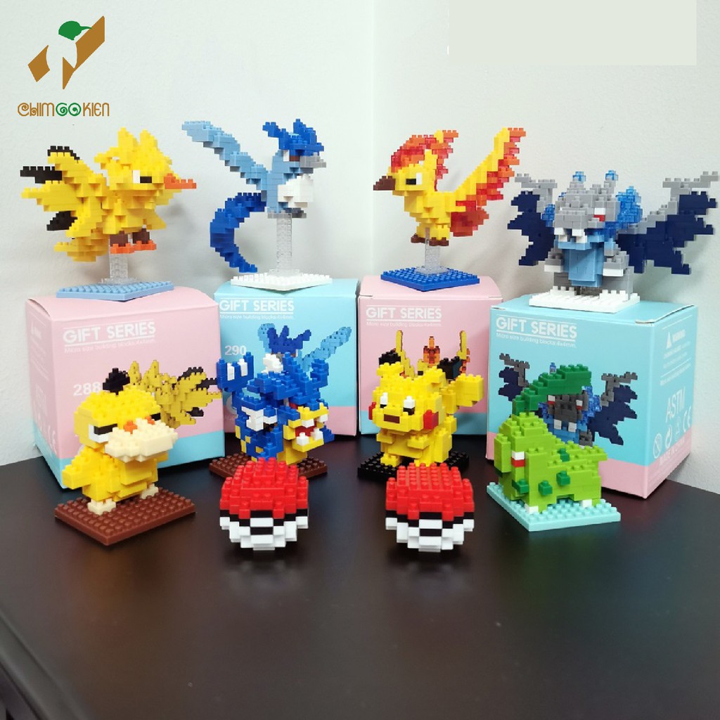 Bộ đồ chơi xếp hình nhân vật pokemon huyền thoạicác nhân vật trong như Hitokage, Fushigane, Zenigame và các lego pokemon