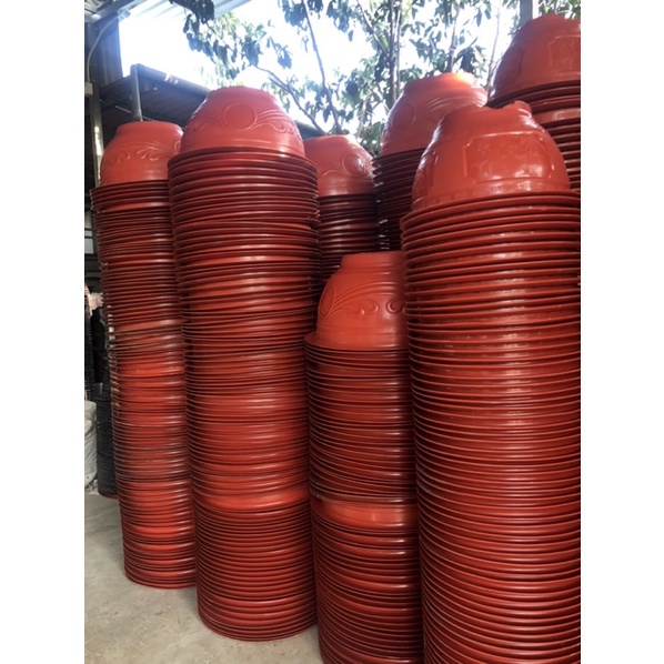 Chậu nhựa trồng cây 4 cái T48 đỏ gạch loại dày dặn