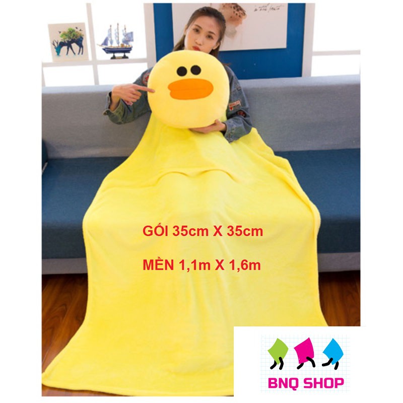 Gối mền LINE FRIEND 3 in 1 GẤU BROWN -  THỎ CONY – VỊT SALLY nỉ nhung siêu mịn, bộ chăn gối văn phòng, du lịch