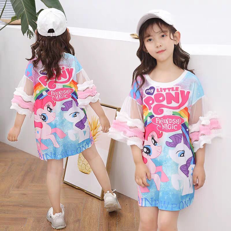 Đầm Thun Ngắn Tay Phong Cách Hàn Quốc Xinh Xắn Cho Bé Gái