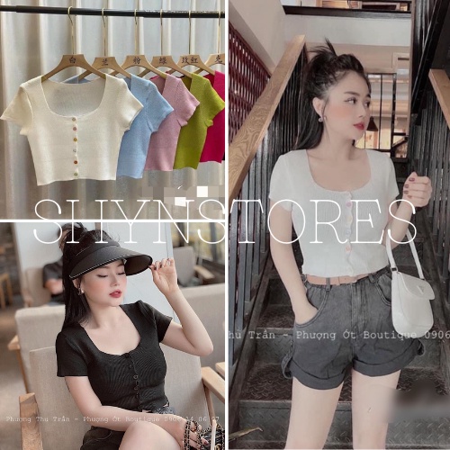 Áo croptop Shynstores nữ ngắn tay cúc dọc ullzzang vải len cao cấp