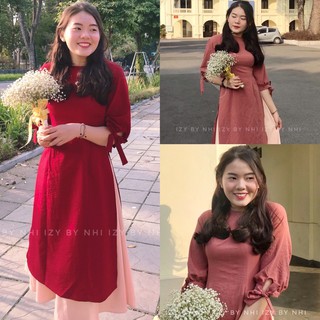 ÁO DÀI BIGSIZE TAY NƠ CỔ TRÒN (KÈM CHÂN VÁY) - IZYBYNHI