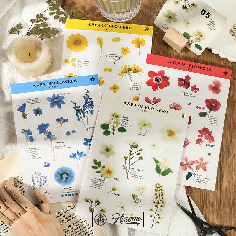 Sticker Hoa 💖 Set 4 Mẫu Sticker Dán Hoa Cỏ Hisome - A SEA OF FLOWERS Sticker Trang Trí Sổ  Bullet Journal