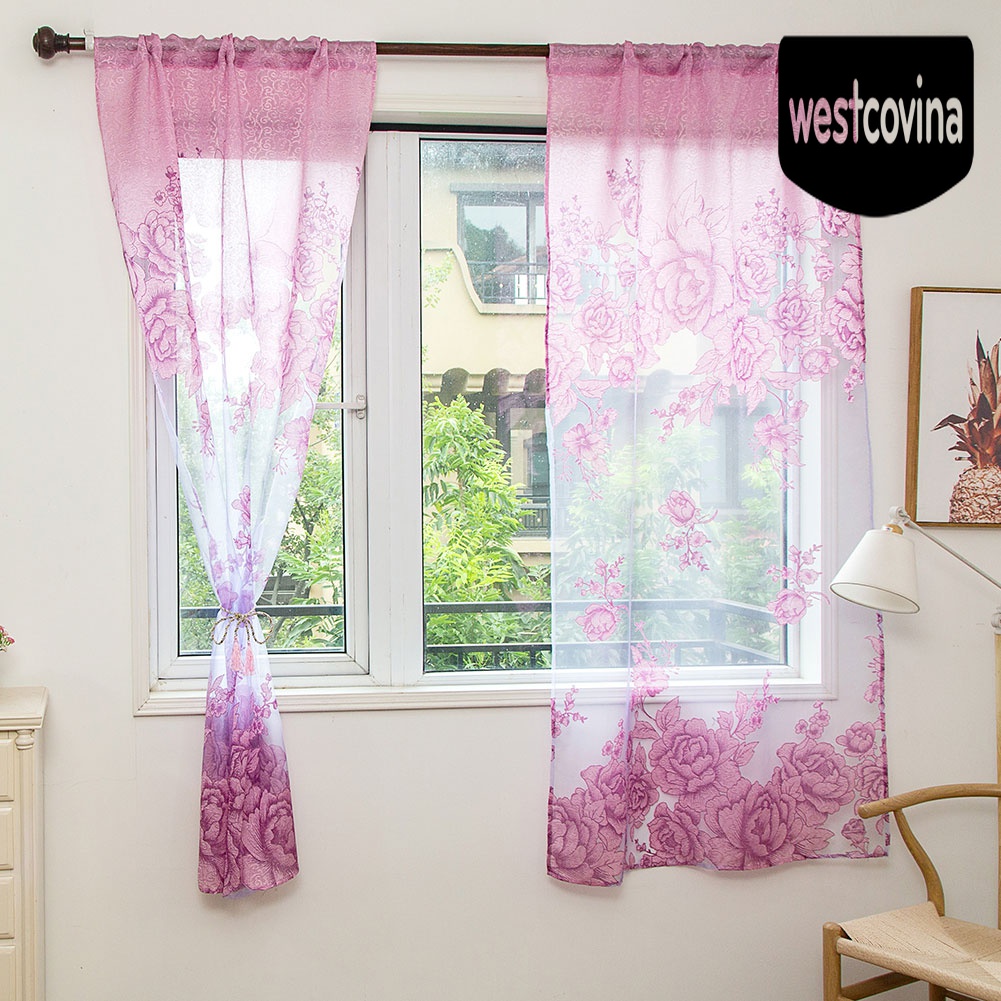 [Hot]☀ Rèm Cửa Vải Voan In Hoa Sang Trọng