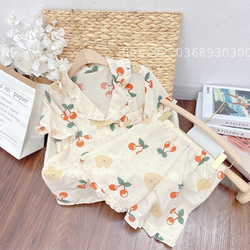 Đồ ngủ xinh bộ mặc nhà chất đũi hoạ tiết dễ thương phong cách hàn quốc
