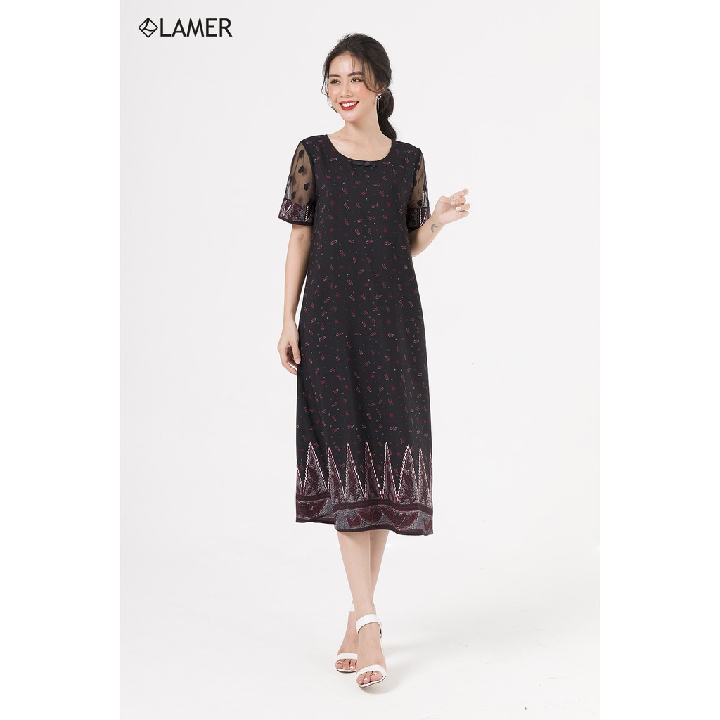 Đầm nữ maxi tay phối ren LAMER L63M20H029 (Đen)