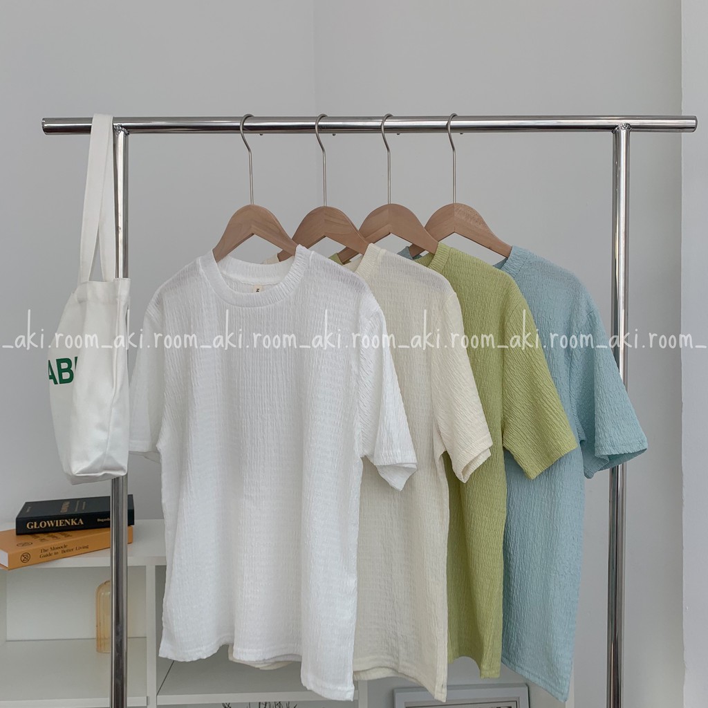 Áo phông xốp nhăn cổ tròn