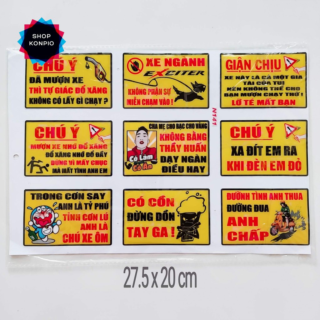 Bộ Tem Sticker Cảnh Báo Dập Nổi Cao Cấp Dán Xe Máy, Ô Tô, Mũ Bảo Hiểm, Chống Thấm Nước, Chống Bay Màu