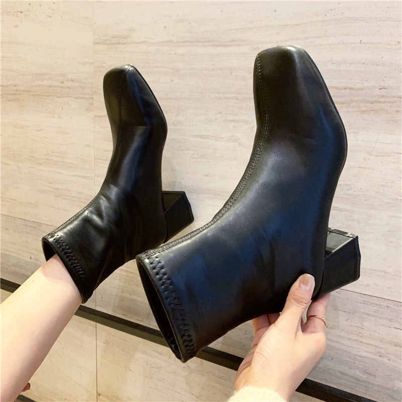 [GIÁ SỐC] Boots da trơn cổ lửng đế vuông 5cm giá cực yêu G089( hàng không khóa kéo) | BigBuy360 - bigbuy360.vn