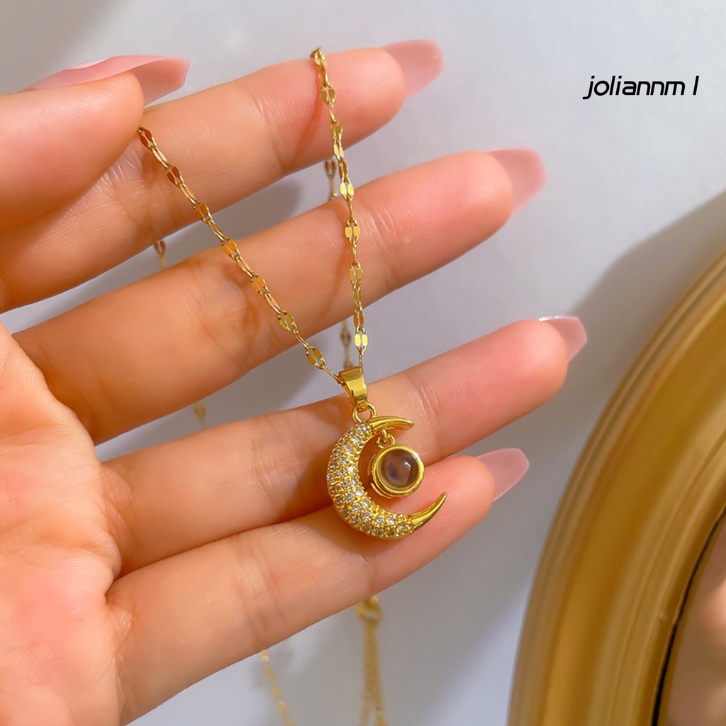 Vòng cổ Mặt Hình Mặt Trăng Bằng Thép Titan Đính Đá Tinh Tế Sáng Bóng Mặc Hàng Ngày