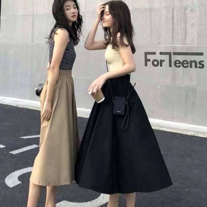 Chân Váy Kaki Be Dáng Dài PEONYB Nữ  🌸 Đầm mini xòe cạp cao ống rộng, cánh tính bánh bèo Ulzzang HOT 🌸