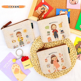 Ví Vải Canvas Cotton Lanh Mini Đựng Tiền Xu/Mỹ Phẩm Có Khóa Kéo Kiểu Nhật Bản Cho Học Sinh