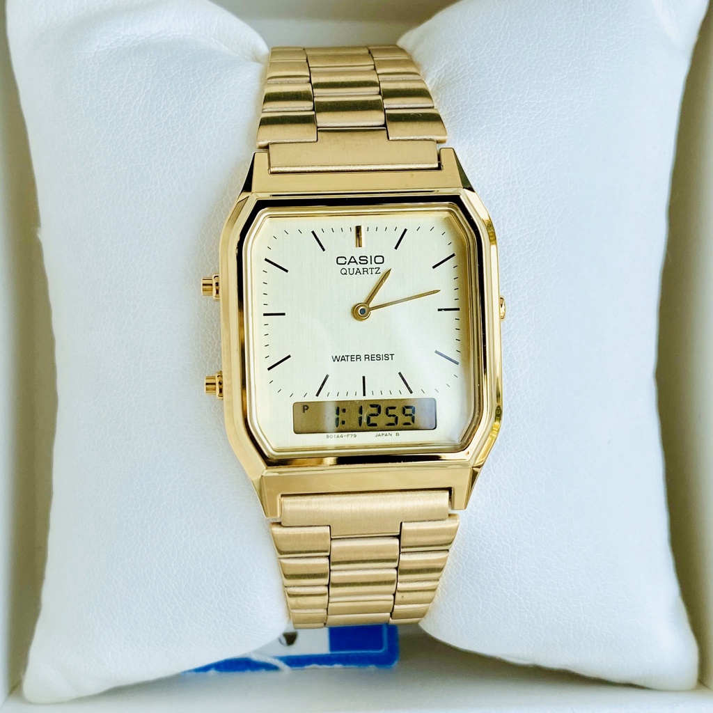 Đồng hồ unisex nam nữ dây thép chính hãng Casio Quartz AQ-230GA-9D Japan