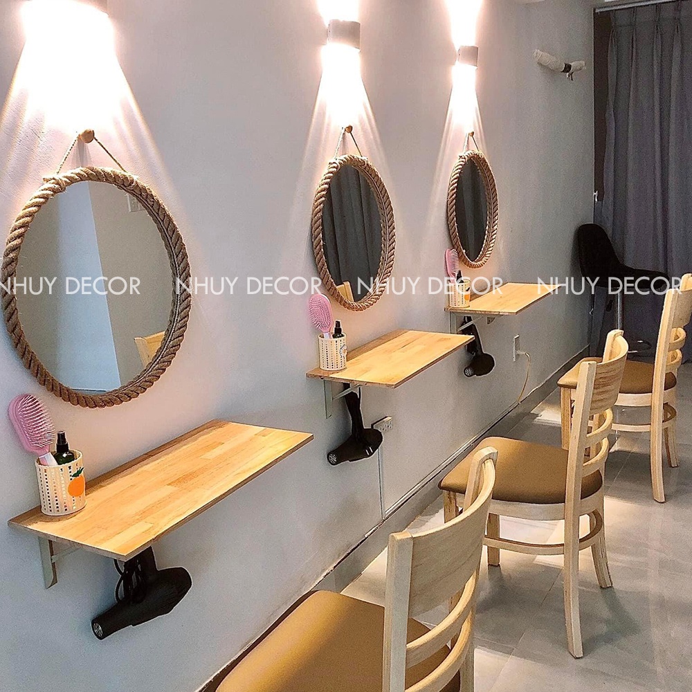 Gương trang điểm viền dây thừng, gương tròn treo tường decor homstay, spa, nail cực kì sang trọng độc lạ