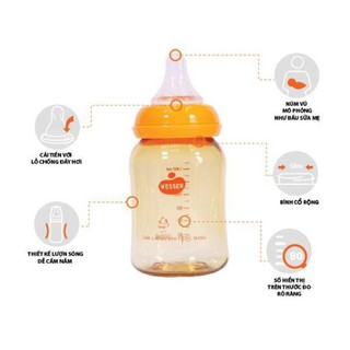 Combo 3 bình sữa Wesser cổ hẹp 60ml - 140ml - 250ml
