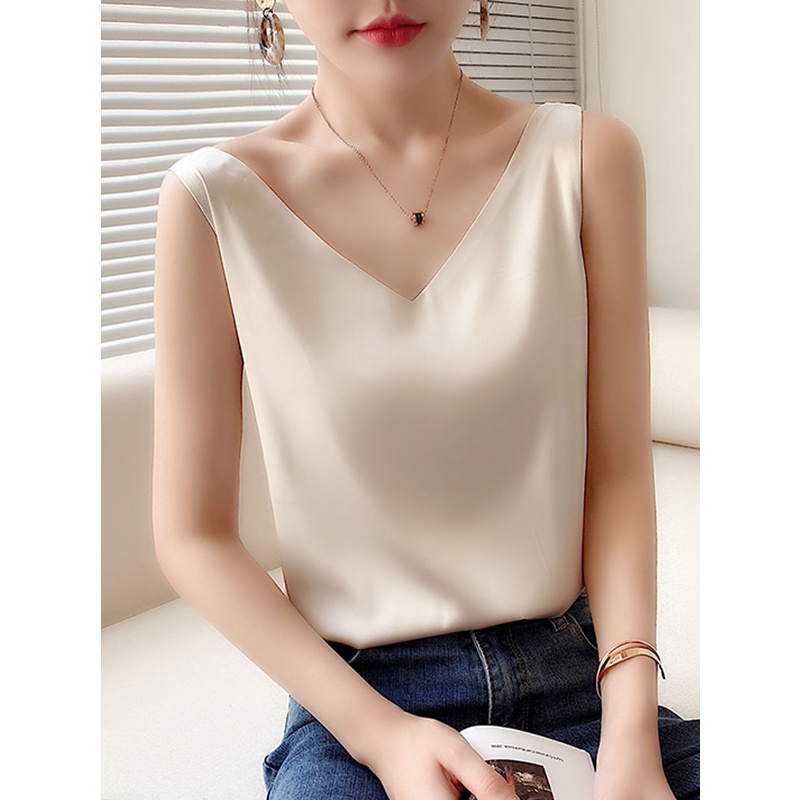 Áo lụa 2 dây nữ cổ Tim, thiết kế cao cấp lụa satin ngoc trai, Áo Lụa Nữ 2 dây bản rộng cổ trễ thiết kế hàng đẹp | BigBuy360 - bigbuy360.vn