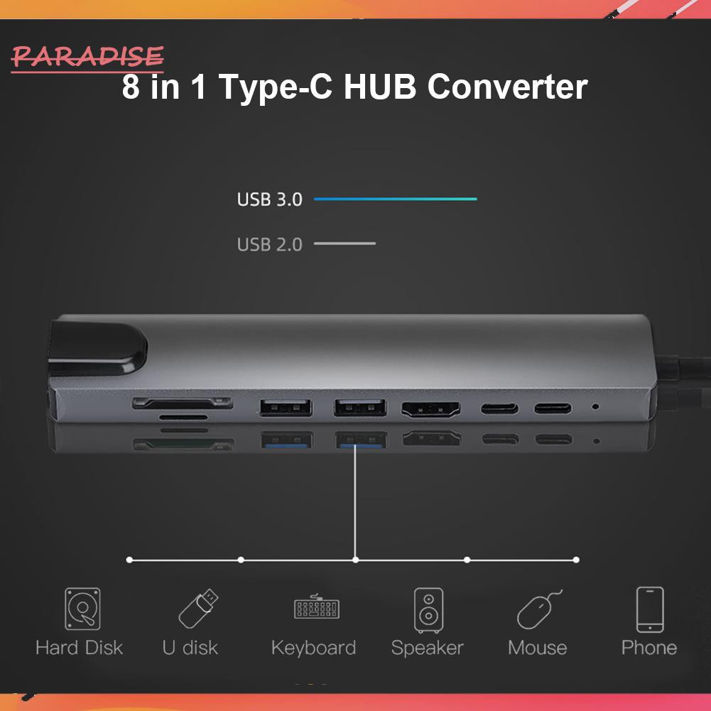Bộ Chuyển Đổi Type-C 8 Trong 1 4k Hdmi-Compatible 2 Usb3.0 Usb C Pd Sd / Tf Rj45 | BigBuy360 - bigbuy360.vn