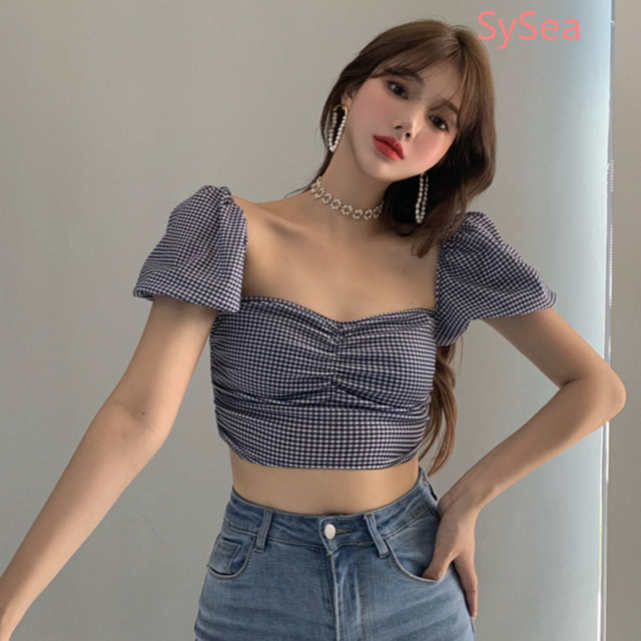 Áo Croptop Tay Ngắn Kẻ Sọc Thời Trang Mùa Hè Quyến Rũ Cho Nữ