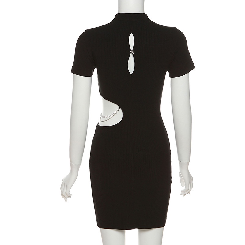 Đầm Tay Ngắn Phối Nút Và Dây Xích Thời Trang Cho Nữ