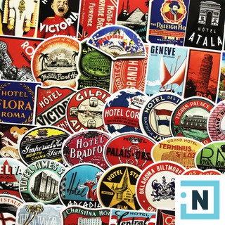 [ iNote ] Set 50~55 Sticker Dán PVC Retro Hotel