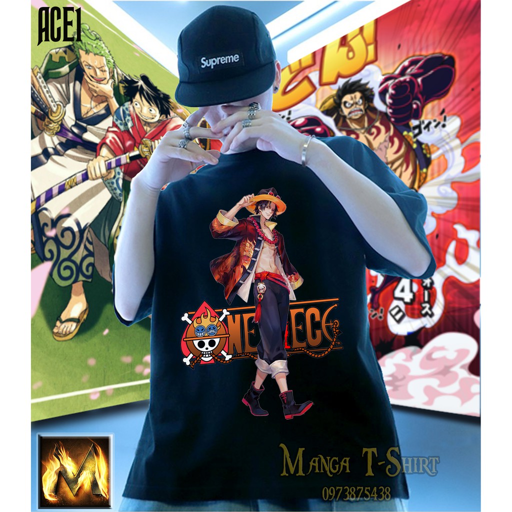 áo thun one piece ACE1 OVERSIZE UNISEX (2 Màu ĐEN-TRẮNG)