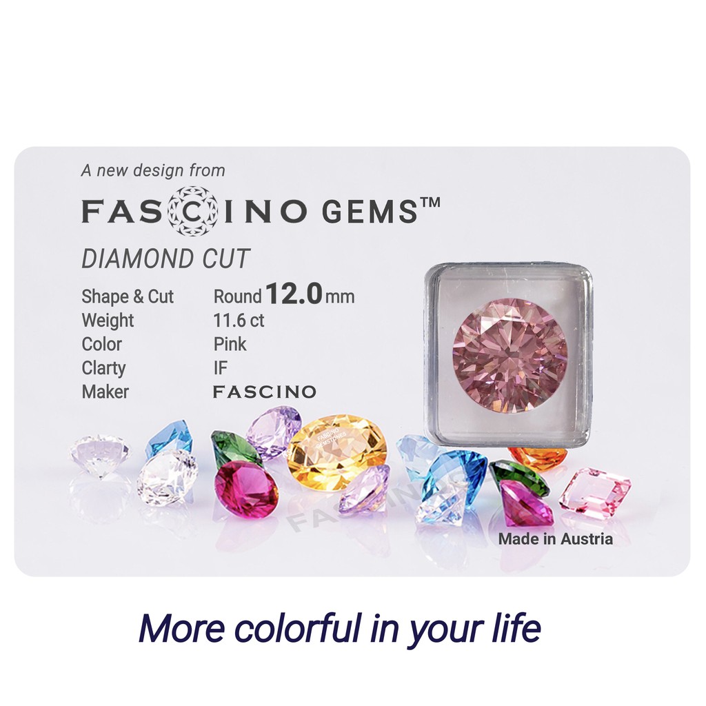 Kim Cương Nhân Tạo FASCINO Màu Hồng (Pink) Dạng Tròn Cỡ 5.0 mm ->12.0 mm