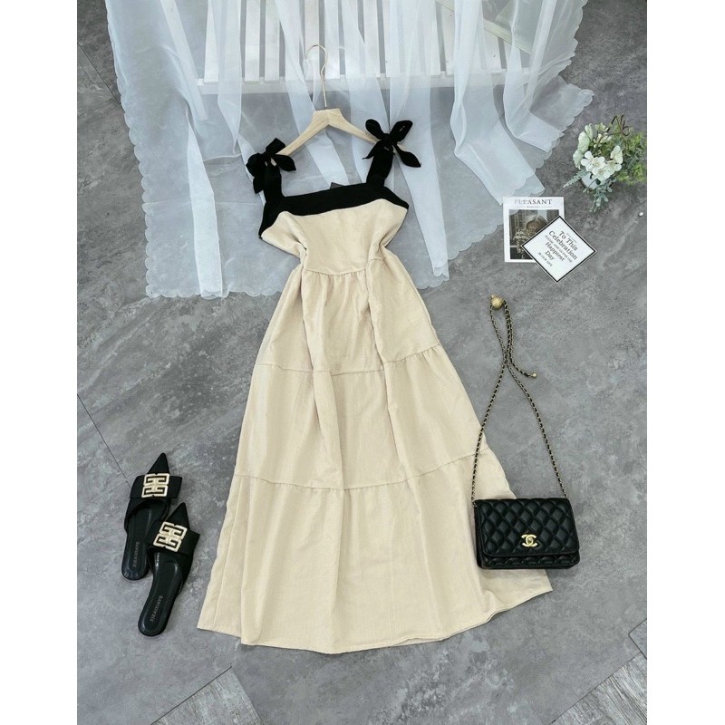 Đầm maxi nơ viền , Đầm 2 dây xoè cột nơ vai ( kèm video) | BigBuy360 - bigbuy360.vn