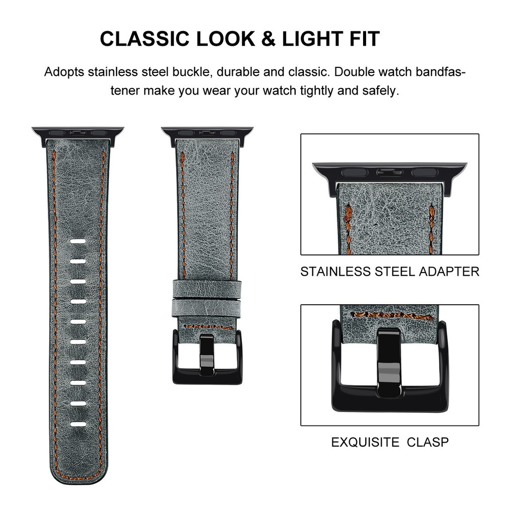 Dây đeo đồng hồ thông minh bằng da thật dành cho Apple iWatch 6/ 5/ 4/ 3/ 2/ 1/ SE 38mm 42mm 40mm 44mm